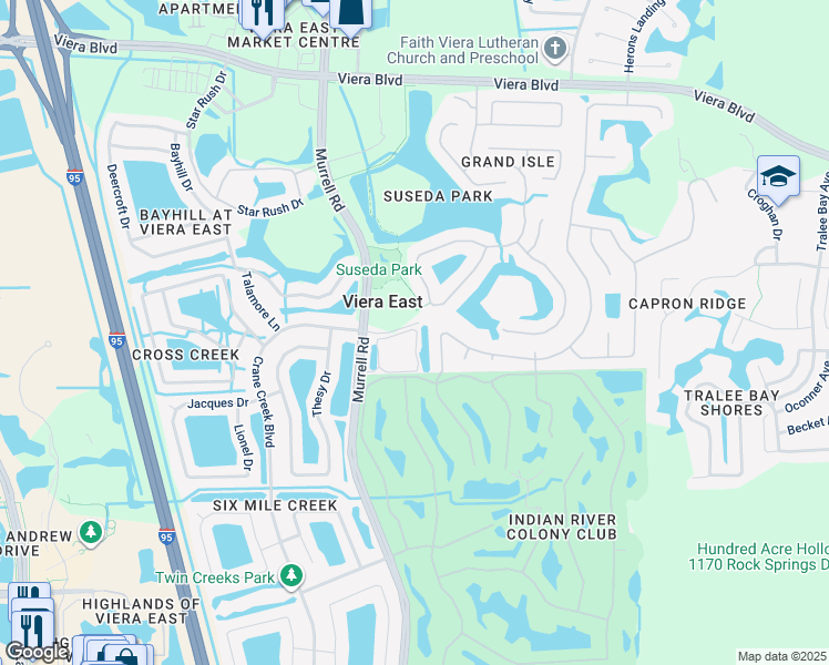 map of restaurants, bars, coffee shops, grocery stores, and more near 3 Wuesthoff Drive in Melbourne