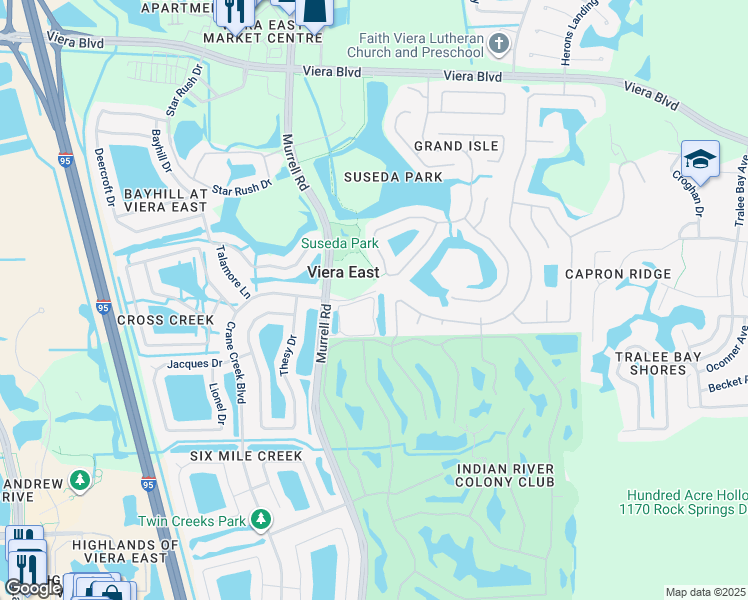 map of restaurants, bars, coffee shops, grocery stores, and more near 3 Wuesthoff Drive in Melbourne
