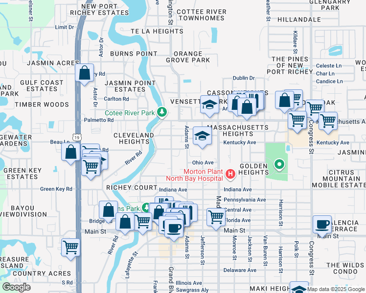 map of restaurants, bars, coffee shops, grocery stores, and more near 5738 Vermont Avenue in New Port Richey