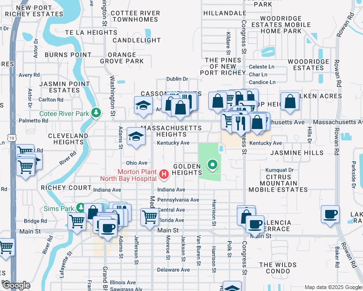 map of restaurants, bars, coffee shops, grocery stores, and more near 6131 Kentucky Avenue in New Port Richey