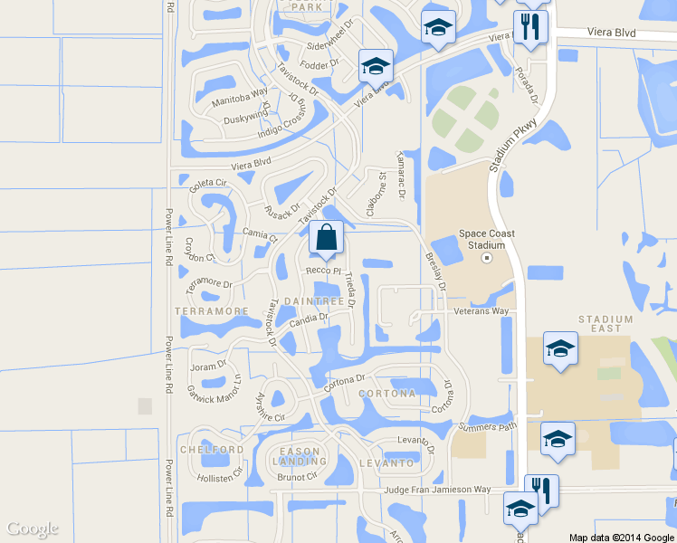 map of restaurants, bars, coffee shops, grocery stores, and more near 3210 Recco Place in Melbourne