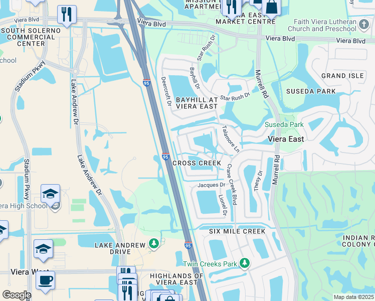 map of restaurants, bars, coffee shops, grocery stores, and more near 1544 Knoll Ridge Drive in Melbourne