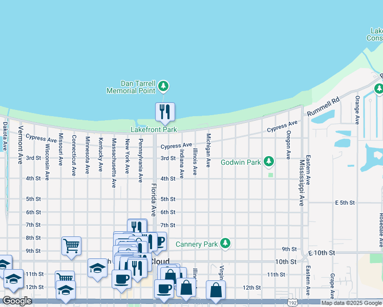 map of restaurants, bars, coffee shops, grocery stores, and more near 215 Illinois Avenue in St. Cloud