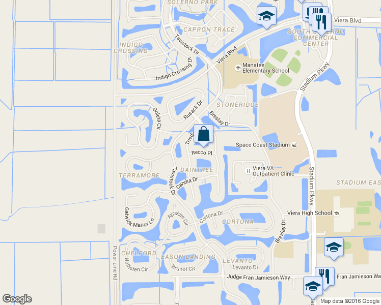 map of restaurants, bars, coffee shops, grocery stores, and more near 3310 Recco Place in Melbourne