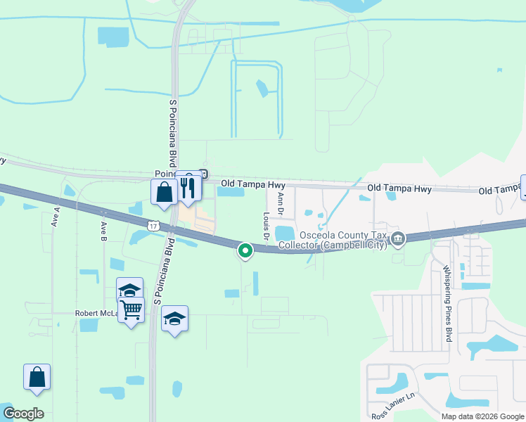 map of restaurants, bars, coffee shops, grocery stores, and more near 1674 Ann Drive in Kissimmee