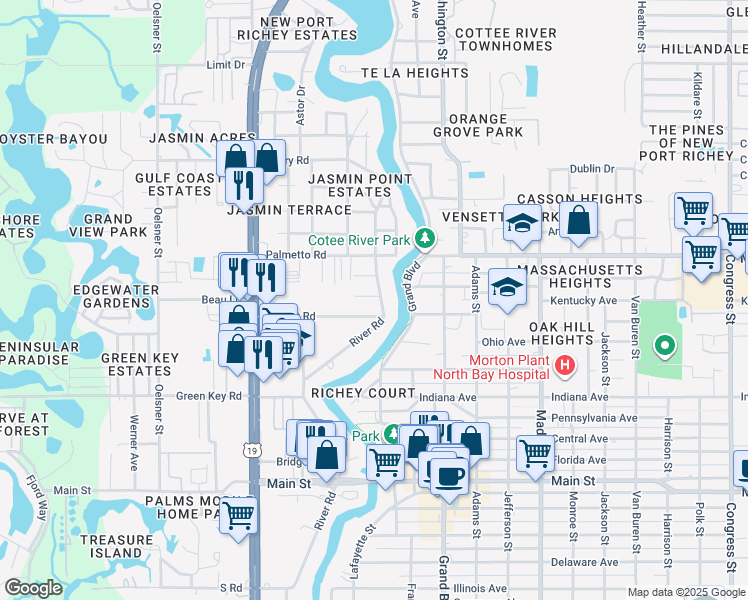 map of restaurants, bars, coffee shops, grocery stores, and more near 5538 Kentucky Avenue in New Port Richey