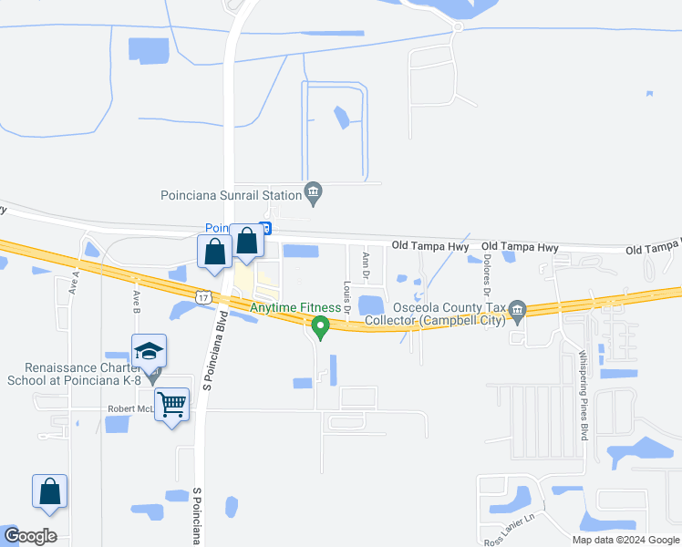 map of restaurants, bars, coffee shops, grocery stores, and more near 1674 Louis Drive in Kissimmee