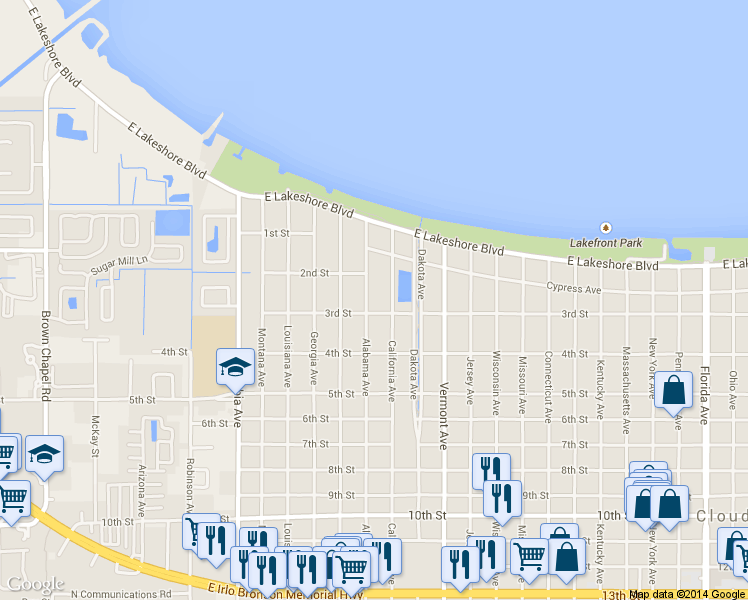 map of restaurants, bars, coffee shops, grocery stores, and more near 227 Alabama Avenue in St. Cloud