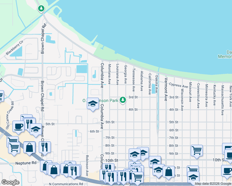 map of restaurants, bars, coffee shops, grocery stores, and more near 230 Louisiana Avenue in Saint Cloud