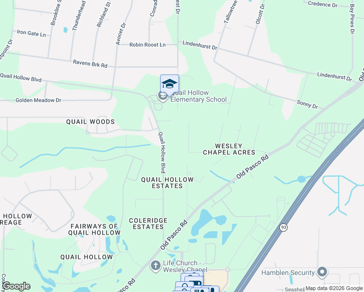 map of restaurants, bars, coffee shops, grocery stores, and more near 6831 Axelrod Way in Zephyrhills
