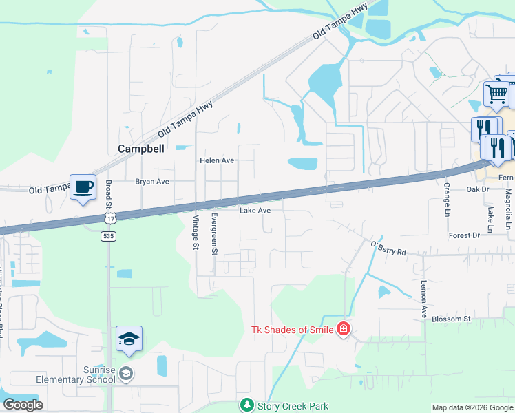 map of restaurants, bars, coffee shops, grocery stores, and more near 4249 Lake Avenue in Kissimmee