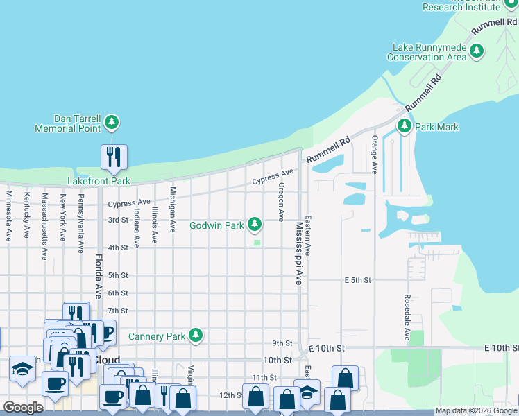 map of restaurants, bars, coffee shops, grocery stores, and more near 218 Wyoming Avenue in St. Cloud