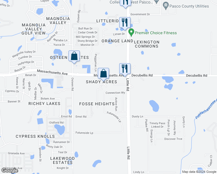 map of restaurants, bars, coffee shops, grocery stores, and more near 8311 Rider Drive in New Port Richey