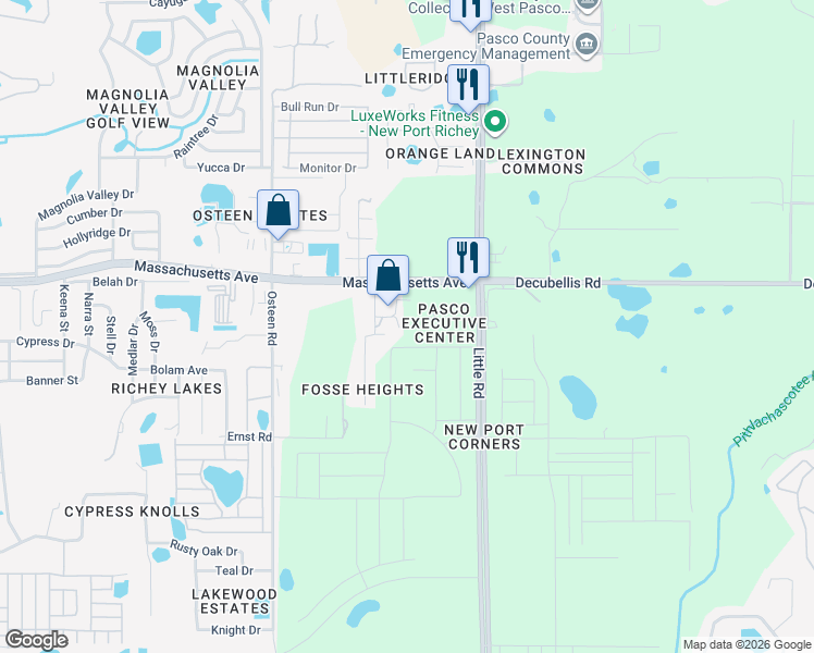 map of restaurants, bars, coffee shops, grocery stores, and more near 8311 Rider Drive in New Port Richey