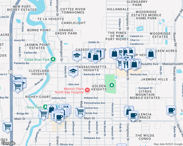 map of restaurants, bars, coffee shops, grocery stores, and more near 6131 Kentucky Avenue in New Port Richey
