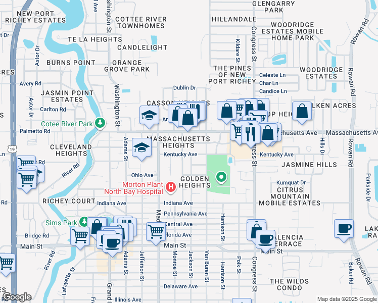 map of restaurants, bars, coffee shops, grocery stores, and more near 6131 Kentucky Avenue in New Port Richey