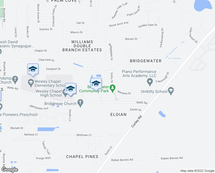 map of restaurants, bars, coffee shops, grocery stores, and more near 6845 Belt Link Loop in Wesley Chapel