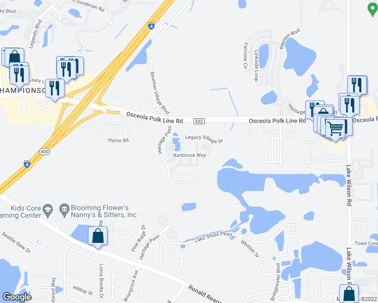 map of restaurants, bars, coffee shops, grocery stores, and more near 420 Callawalk Court in Davenport