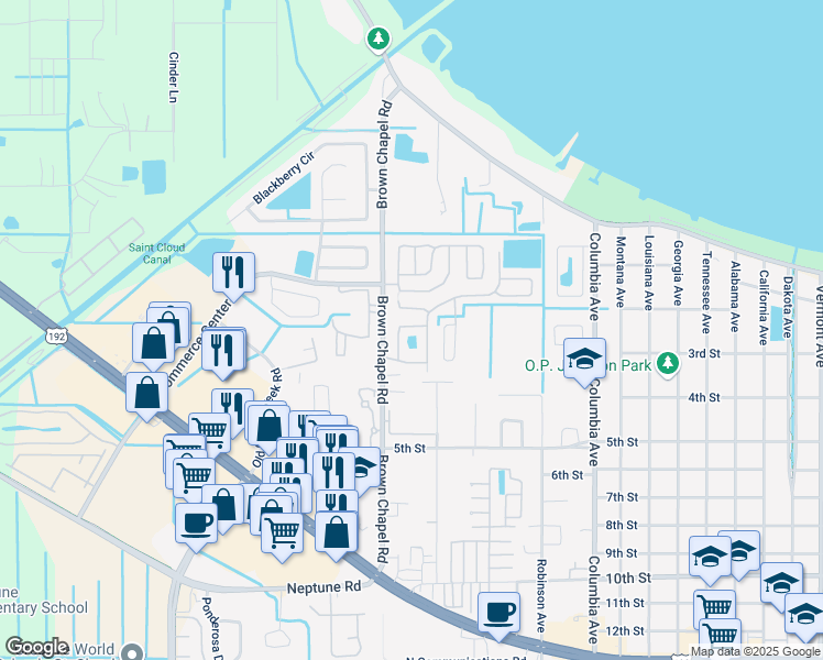 map of restaurants, bars, coffee shops, grocery stores, and more near 243 Mill Pond Drive in St. Cloud
