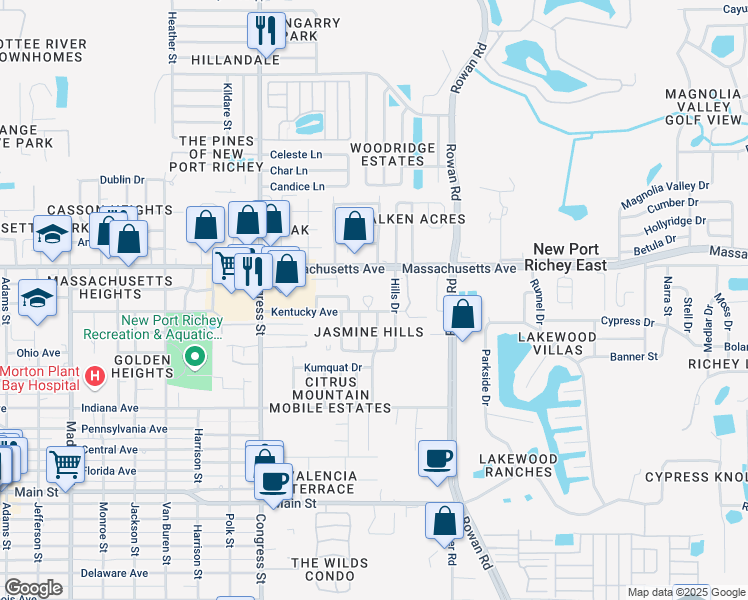 map of restaurants, bars, coffee shops, grocery stores, and more near 6931 Ian Court in New Port Richey