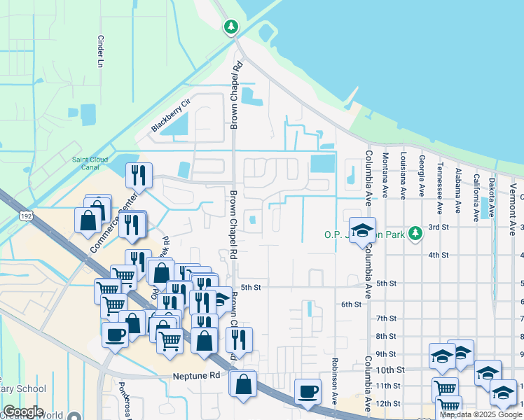 map of restaurants, bars, coffee shops, grocery stores, and more near 200 Mill Pond Drive in St. Cloud