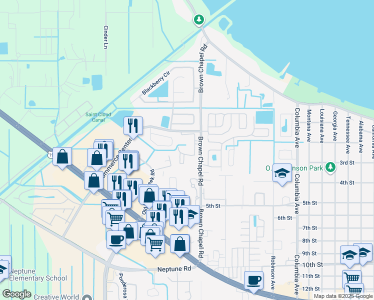 map of restaurants, bars, coffee shops, grocery stores, and more near 440 Brown Chapel Road in St. Cloud