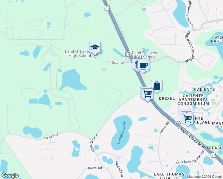 map of restaurants, bars, coffee shops, grocery stores, and more near 20535 Monza Loop in Land O' Lakes