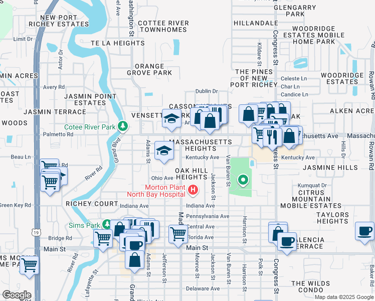 map of restaurants, bars, coffee shops, grocery stores, and more near 6823 Oak Hill Drive in New Port Richey