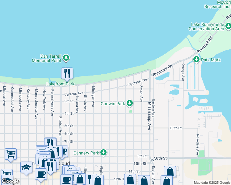 map of restaurants, bars, coffee shops, grocery stores, and more near 229 Carolina Avenue in St. Cloud