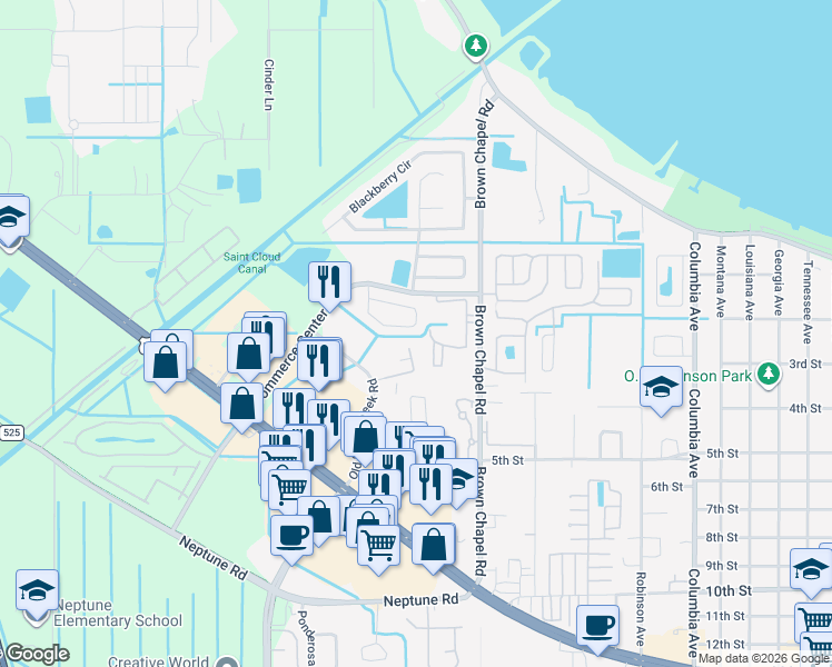 map of restaurants, bars, coffee shops, grocery stores, and more near 3983 Pemberly Pines Circle in St. Cloud