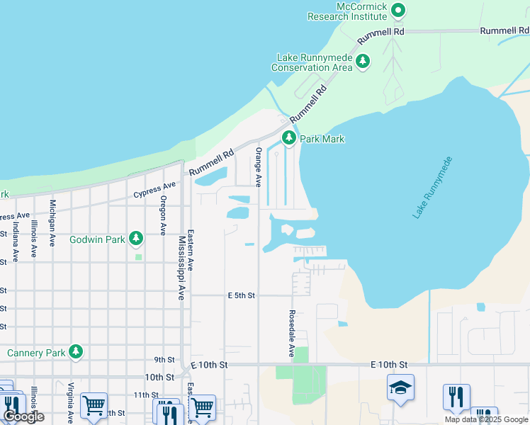 map of restaurants, bars, coffee shops, grocery stores, and more near 281 Orange Avenue in St. Cloud