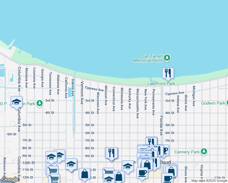 map of restaurants, bars, coffee shops, grocery stores, and more near 115 Connecticut Avenue in Saint Cloud