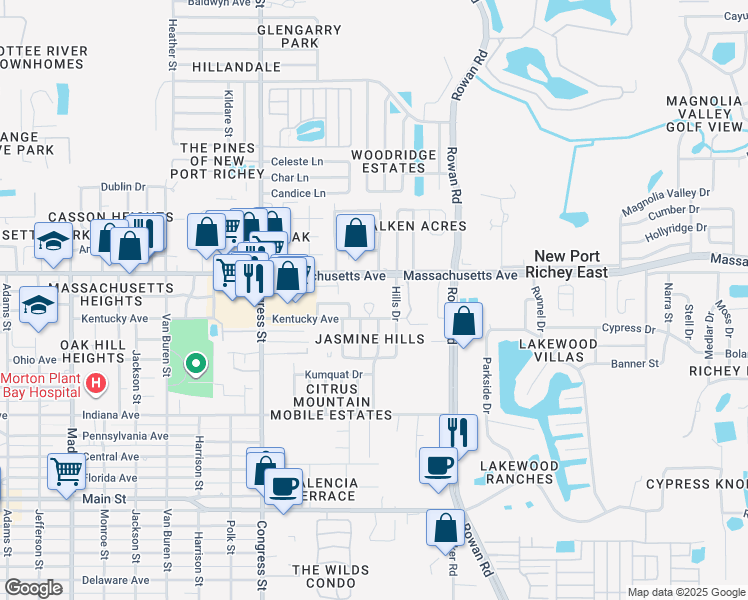 map of restaurants, bars, coffee shops, grocery stores, and more near 6931 Ian Court in New Port Richey