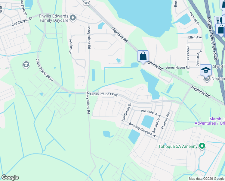 map of restaurants, bars, coffee shops, grocery stores, and more near 1651 Macy Island Road in Kissimmee
