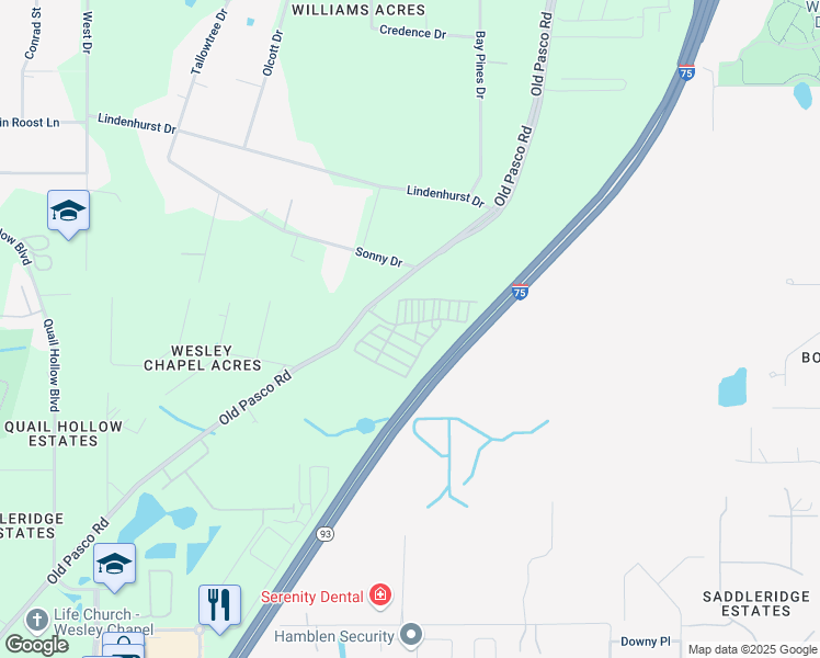 map of restaurants, bars, coffee shops, grocery stores, and more near 6946 Old Pasco Road in Zephyrhills