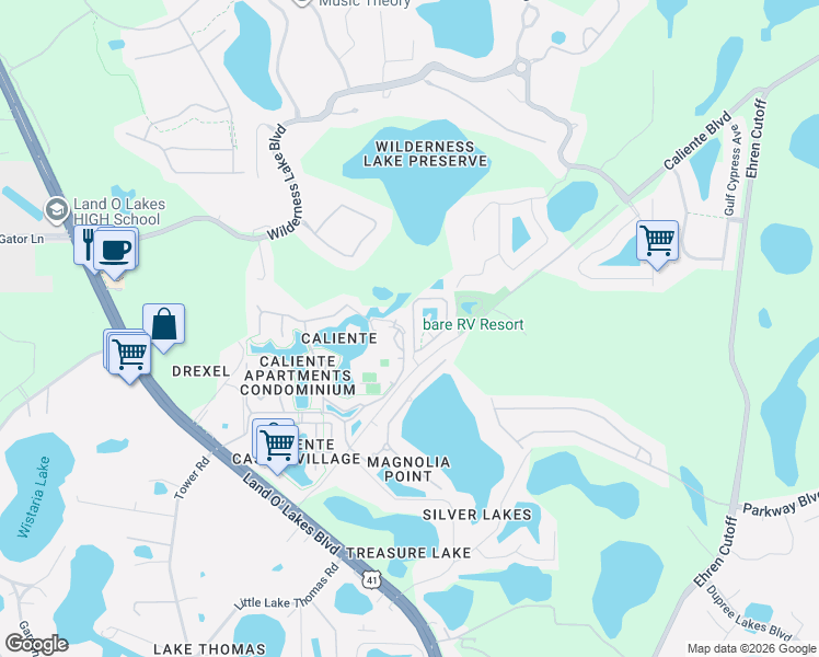 map of restaurants, bars, coffee shops, grocery stores, and more near 6757 Amanda Vista Circle in Land O' Lakes