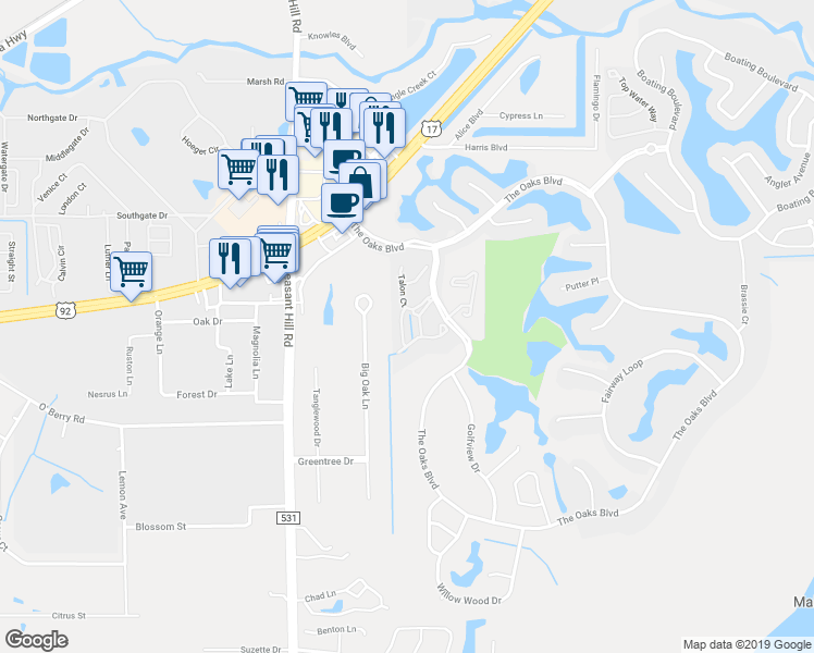 map of restaurants, bars, coffee shops, grocery stores, and more near 1609 Eagle Feather Drive in Kissimmee