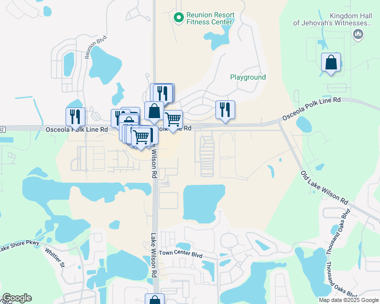 map of restaurants, bars, coffee shops, grocery stores, and more near 98-100 Mouse Mountain Drive in Davenport