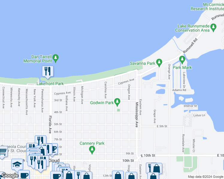 map of restaurants, bars, coffee shops, grocery stores, and more near 301 2nd Street in Saint Cloud