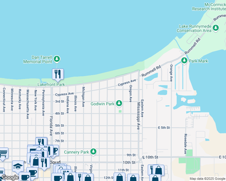 map of restaurants, bars, coffee shops, grocery stores, and more near 301 2nd Street in St. Cloud
