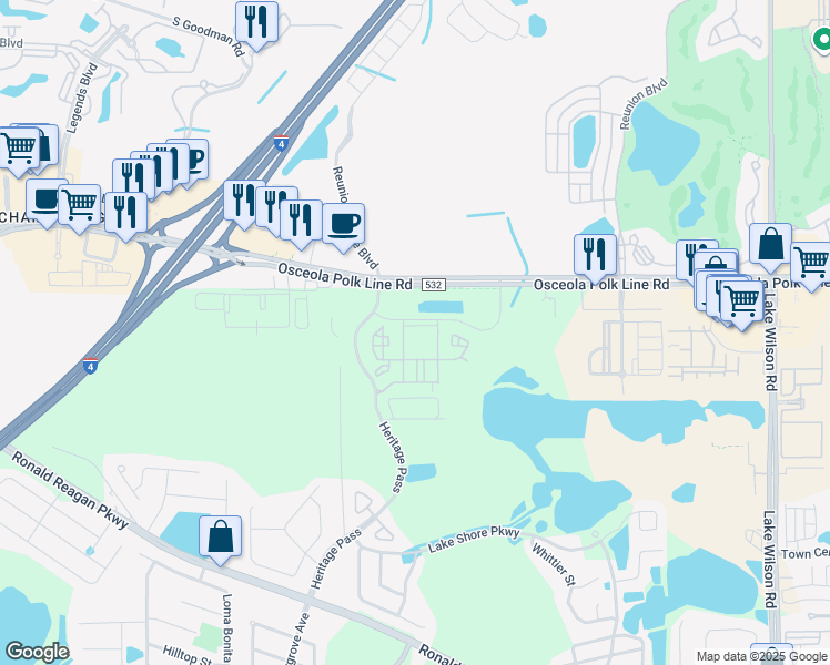 map of restaurants, bars, coffee shops, grocery stores, and more near 201 Kenbrook Way in Davenport