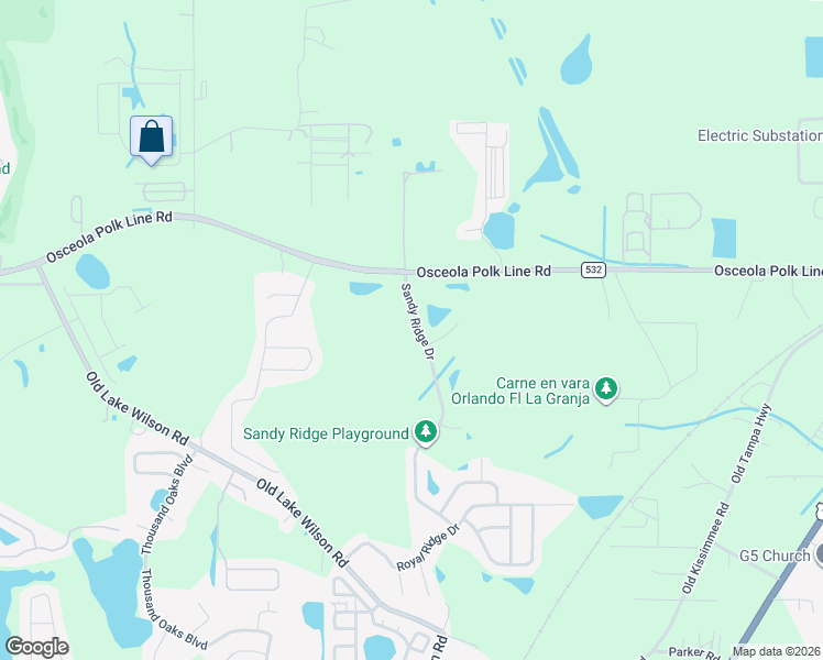 map of restaurants, bars, coffee shops, grocery stores, and more near 287 Sandy Ridge Drive in Davenport