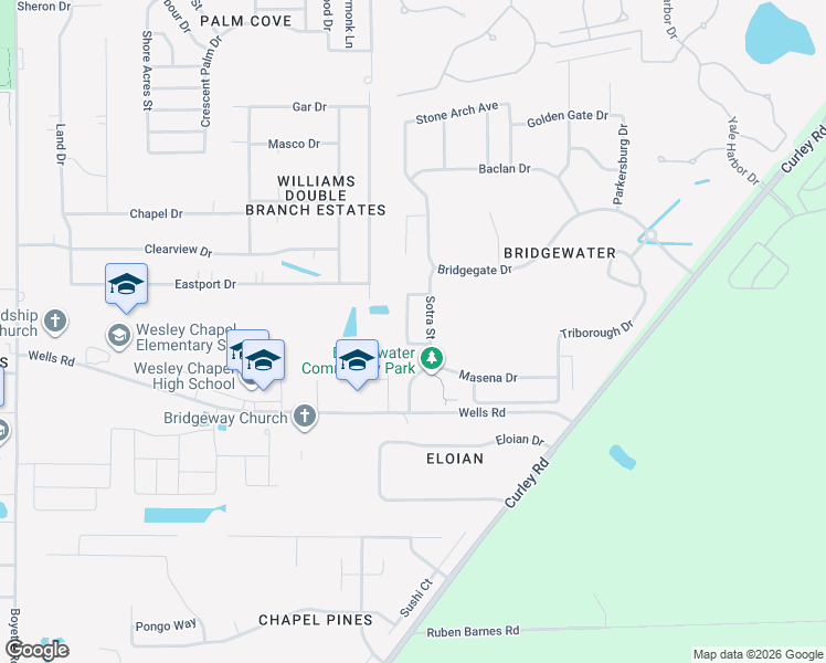 map of restaurants, bars, coffee shops, grocery stores, and more near 6916 Belt Link Loop in Wesley Chapel