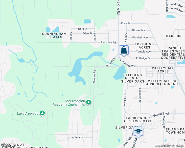 map of restaurants, bars, coffee shops, grocery stores, and more near 6941 Simons Road in Zephyrhills
