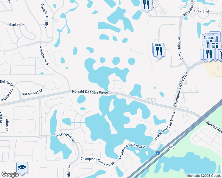 map of restaurants, bars, coffee shops, grocery stores, and more near 6207 Portofino Way in Davenport