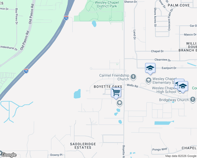 map of restaurants, bars, coffee shops, grocery stores, and more near 29725 Cedar Waxwing Drive in Wesley Chapel