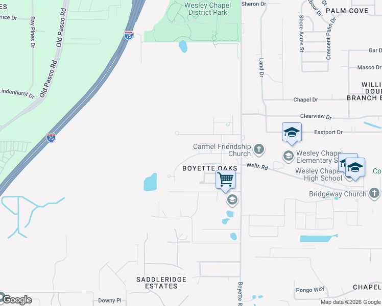 map of restaurants, bars, coffee shops, grocery stores, and more near 29725 Cedar Waxwing Drive in Wesley Chapel
