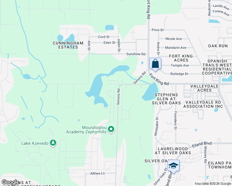 map of restaurants, bars, coffee shops, grocery stores, and more near 6941 Simons Road in Zephyrhills