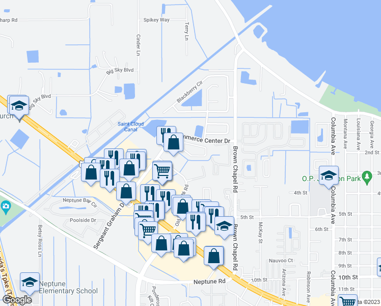 map of restaurants, bars, coffee shops, grocery stores, and more near 4020 Pemberly Pines Circle in Saint Cloud