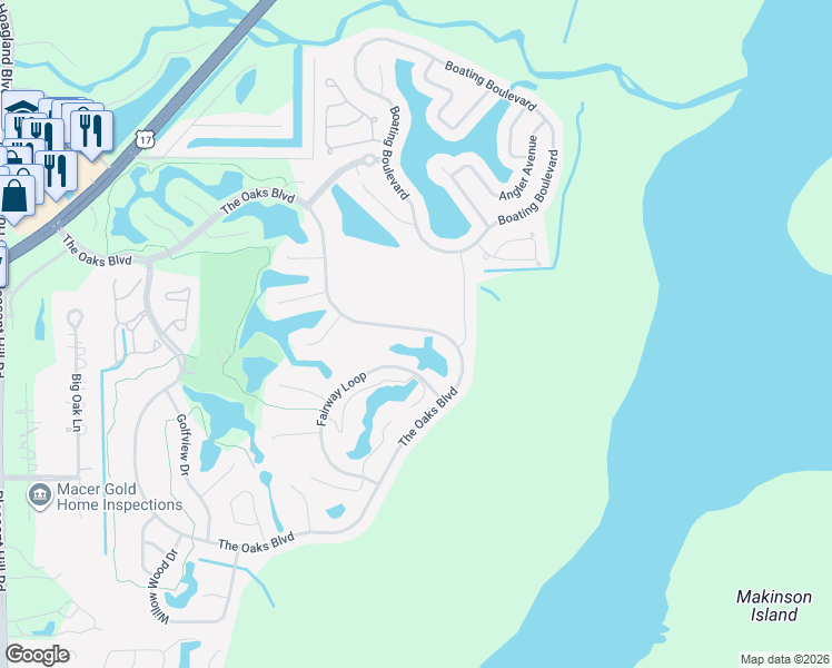 map of restaurants, bars, coffee shops, grocery stores, and more near 2270 The Oaks Boulevard in Kissimmee